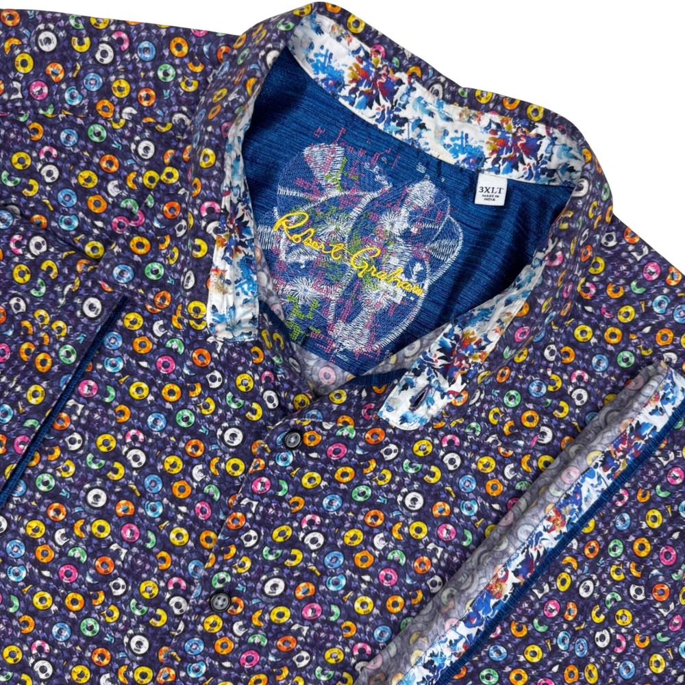 Robert Graham Shirt Vinyl Record Print Button Up Men 3XLT Multicolor Psychedelic